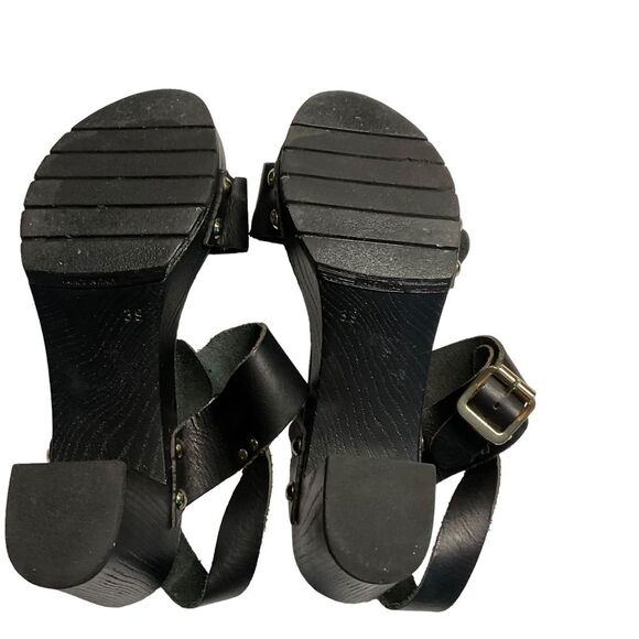 Dune London Black Italian Leather Double Strap Chunky Heel Sandals Size 39 (8) - Picture 9 of 16